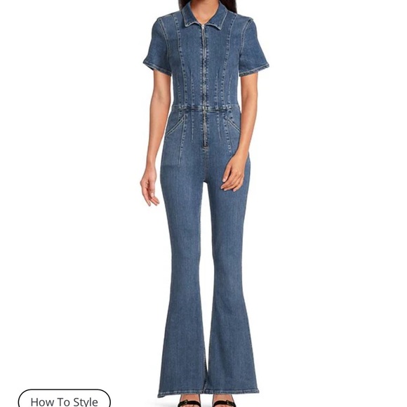 Free People Jayde point collar short sleeve flared leg flight suit sz S - Picture 3 of 10